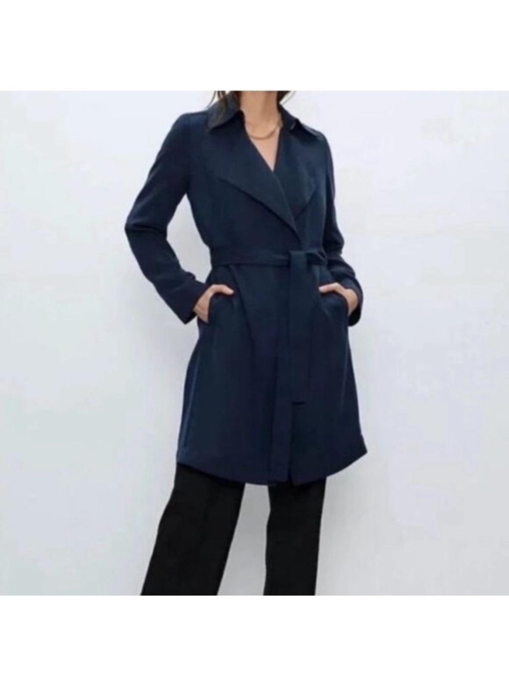 Babaton Maximo Trench Coat Size XXS Navy Blue Removable Belt